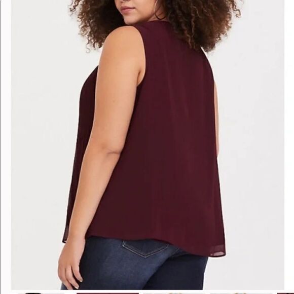Torrid Burgundy Pleated Tank Chiffon Swing Blouse 1X - Picture 2 of 11